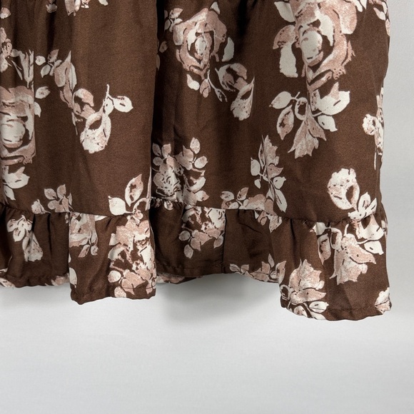 A Hint of Blush Floral Brown Flowy Mini Dress. Ruffle bottom. Womens Size L. NWT - Picture 8 of 8